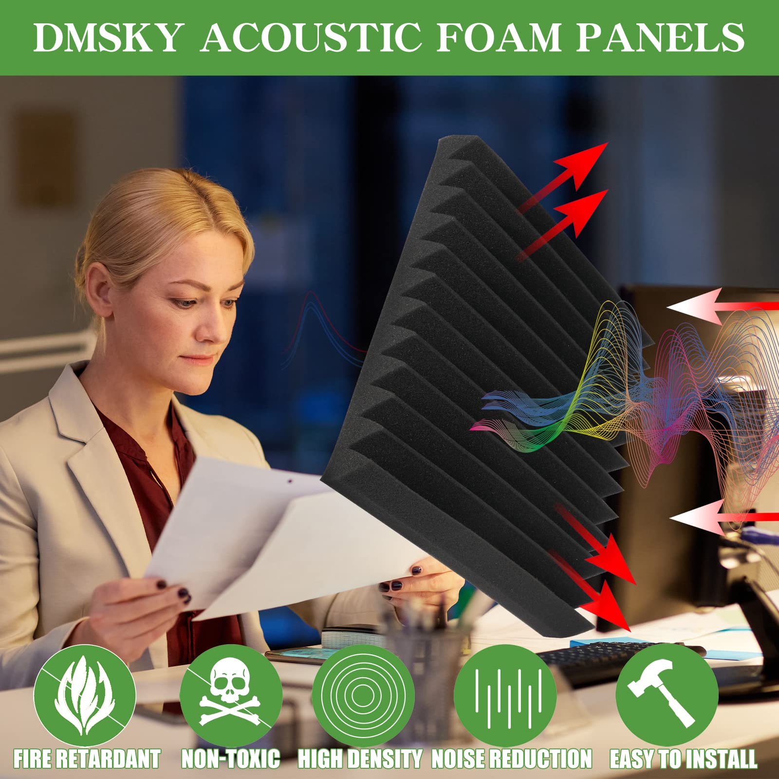 24 Pack Acoustic Panels Self-Adhesive, 2'' X 12'' X 12'' Sound Proof Foam Panels, Quick-Recovery Acoustic Foam Wedges,High Densi